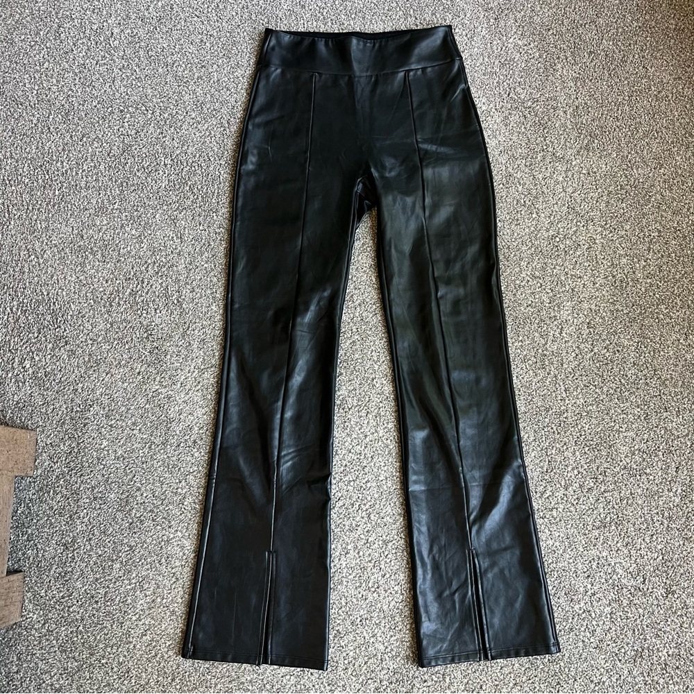 Abercrombie & Fitch Split-Hem Vegan Leather Flare Pants,‎ Size Medium Long